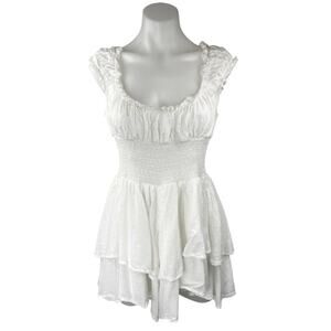 Princess Polly White Short Sleeve Ruffle Smocked Tiered Romper Shorts Size 8